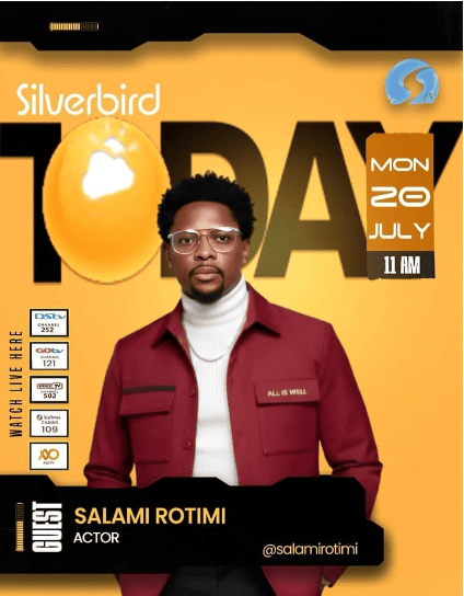 Nollywood actor Rotimi Salami during an interview on Silverbird Today discussing his career and passion for filmmaking.
